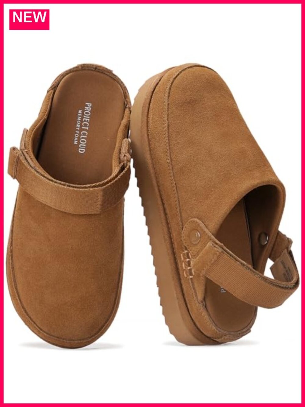 100% Genuine Leather Platform Mule Clogs Women Memory Foam Non-Slip